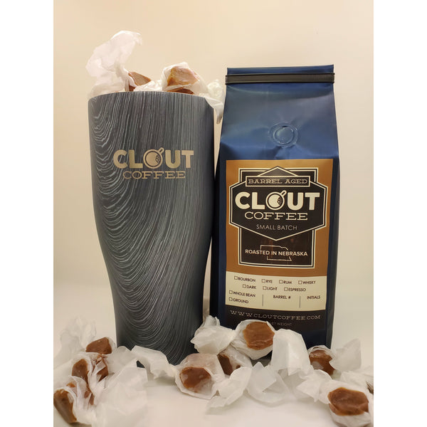 Clout Coffee and a Cup of Caramels - 27 ounce tumbler with 20 Clout Caramels