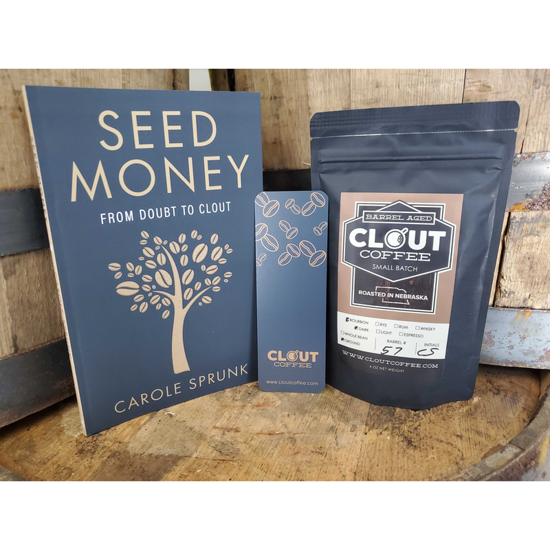 Gift Set | Autographed Copy of Seed Money: From Doubt to Clout + Ground Dark Coffee 4oz +  Bookmark