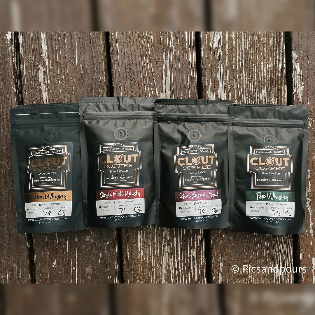 Barrel Aged Coffee Variety Sampler | Clout Coffee | Bourbon Rum Rye Whisky 